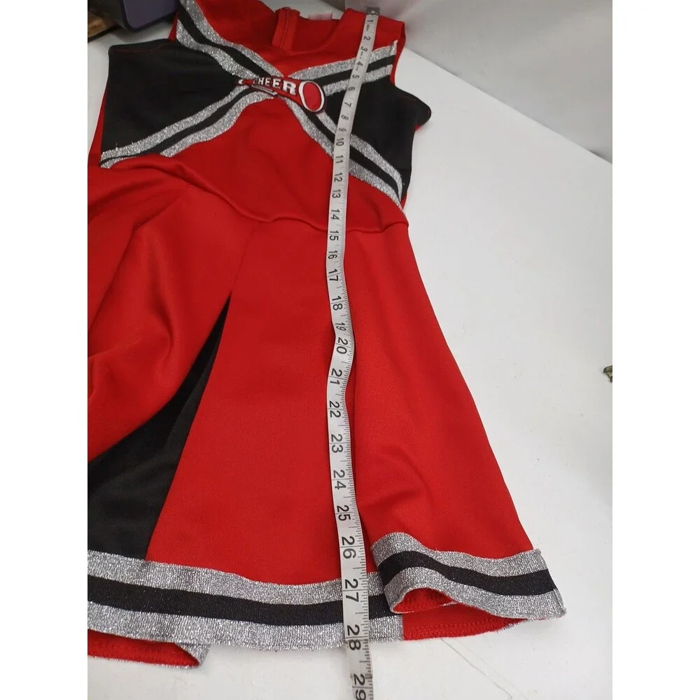 Girls Spirit Cheerleader Outfit Costume Red Black Silver Skirt Youth Sz L